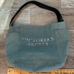 Victoria's Secret Denim Blue Tote with Black Straps